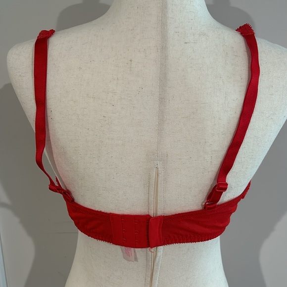 Victorias Secret Angels Red Lace Jeweled Unlined Demi Bra 36DD- 36E - Picture 6 of 9
